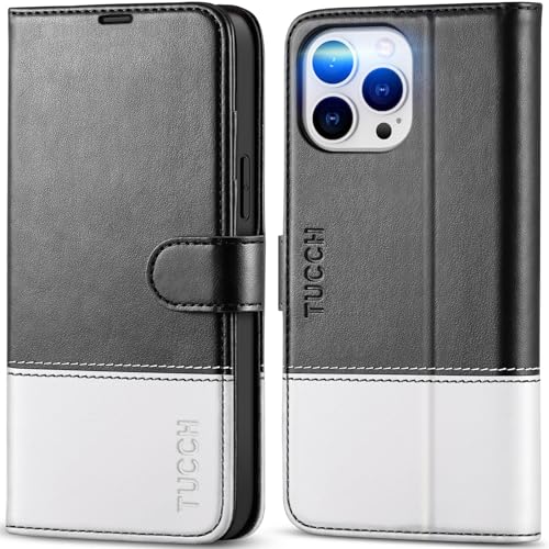 TUCCH Wallet Case for iPhone 13 Pro Max (6.7"), 4 Card Slots, Black & White - color: Black & White