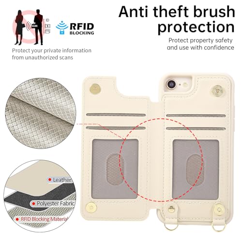 for iPhone 7/8/SE 2022/SE 2020 Wallet Case with Card Holder Slots and Strap, RFID Blocking Magnetic Flip Folio Cover, Crossbody Purse Protection Case with Kickstand,Beige Diamond - color: Beige Diamond, size: iPhone 7/8/SE 2022/SE 2020(6.6")