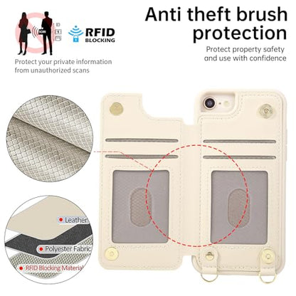 for iPhone 7/8/SE 2022/SE 2020 Wallet Case with Card Holder Slots and Strap, RFID Blocking Magnetic Flip Folio Cover, Crossbody Purse Protection Case with Kickstand,Beige Diamond - color: Beige Diamond, size: iPhone 7/8/SE 2022/SE 2020(6.6")