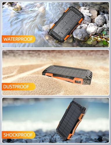 Mregb Solar Charger Power Bank 42800mAh, Portable Charger, Solar Power Bank,External Battery Pack 5V3.1A Qc 3.0 Fast Charger Built-in Super Bright Flashlight (Orange) - color: Orange