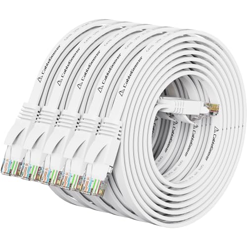 CableGeeker Cat 6 Flat Ethernet Cable 5ft 5Pack, 10Gbps, White - color: White-Flat, size: 5ft