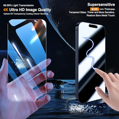 QHOHQ 3 Pack Screen Protector for iPhone 15 Pro Max [6.7 Inch] with 3 Pack Camera Lens Protector, Tempered Glass Film, HD Clear, 9H Hardness, No Bubbles, Case Friendly - size: iPhone 15 Pro Max 6.7 Inch