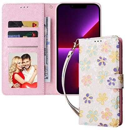 UEEBAI Wallet Case for Samsung Galaxy S22 Ultra 5G, PU Leather Case Kickstand RFID Blocking Flip Case Card Slots Wrist Strap Relief Engraved Pattern Magnetic Closure Flower Folio Case, White Daisy - color: White Daisy, size: Samsung Galaxy S22 Ultra 5G