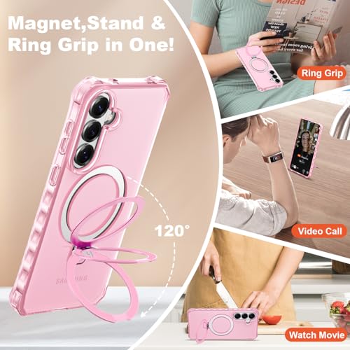 Compatible with Samsung Galaxy S26 Case 6.3'' Cute Wavy Frame with Magnetic Stand [Compatible with Mag-Safe] Military-Grade Translucent Phone Case for S26, Pink - color: Pink, size: Samsung Galaxy S26