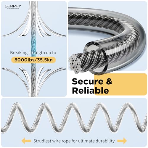 SURPHY Anti Theft Phone Strap, Phone Lanyard, Sturdy Steel Wire Keychain - color: Black & Clear