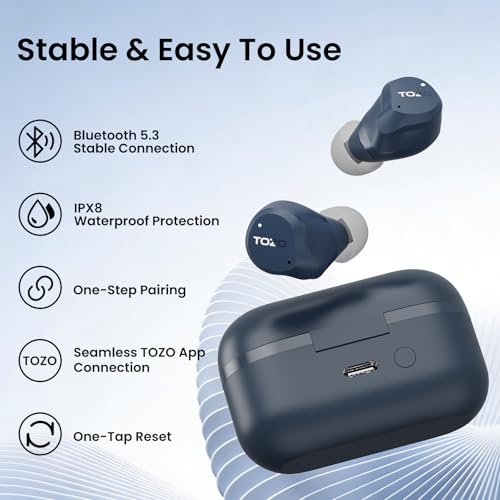 TOZO NC9 Hybrid Active Noise Cancelling Wireless Earbuds, 60H, LED Display - color: Blue