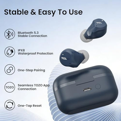 TOZO NC9 Hybrid Active Noise Cancelling Wireless Earbuds, 60H, LED Display - color: Blue