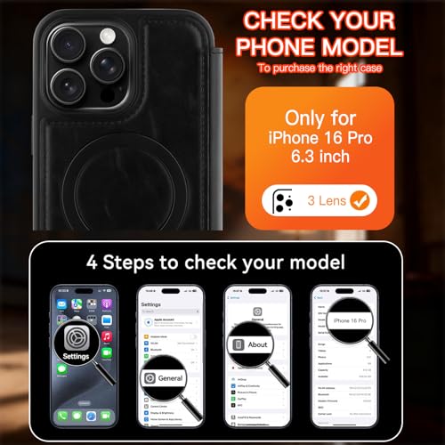 Wallet Phone Case Crafted for iPhone 16 Pro Black | PU Leather Phone Case Flip Cover Wrist Strap Card Holder Slots - color: Black-2, size: iPhone 16 Pro