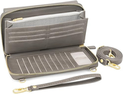 Peacocktion Womens Crossbody Wristlet Wallets with Cell Phone Pocket RFID Vegan Leather Cross Body Purses Travel - color: 06-grey