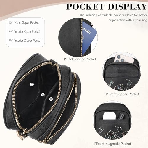 Small Crossbody Bags for Women, RFID Phone Purse with Card Slots, Triple Compartments Lightweight Shoulder Bag - color: 9-black