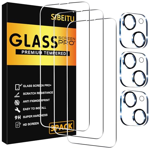 SIBEITU 3+3 Pack Screen Protector for iPhone 15 6.1 Inch Tempered Glass | 3 Pack Screen + 3 Pack Camera Lens Protector, HD Clear, 9H Hardness, Scratch Resistant, Case Friendly - size: iPhone 15 6.1"