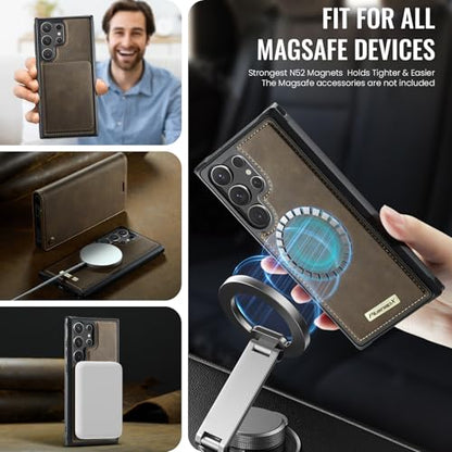 for Samsung Galaxy S26 Ultra 2in1 Detachable Wallet Case, Brown | Compatible with Magsafe, Magnetic, RFID Blocking Card Holder, Shockproof, Kickstand, Wireless Charging, PU Leather Flip Cover - color: (Detachable 2 in 1)-Brown, size: Galaxy S26 Ultra