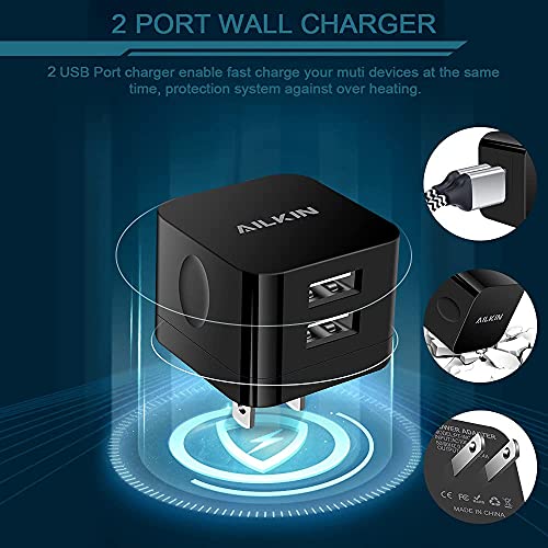USB Wall Chargers, 2.4A Dual Port Fast Charger Block Flat Power AC Adapter - color: Black, style: 3Pack USB Wall Chargers