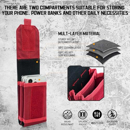 Molle Dual Cell Phone Pouch, Heavy Duty Waterproof Samll Tactical Dual Cell Phone Holder with US Flag Patch for 4.7"-6.7" (Dual RED) - color: DUAL RED