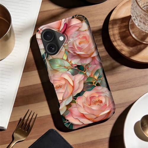 Case for iPhone 16 | Anti-Slip Side Handle| Bold Protective Design | Compatible with MagSafe | Stained Glass Pink Flower | - color: Stained Glass Pink Flower, size: iPhone 16
