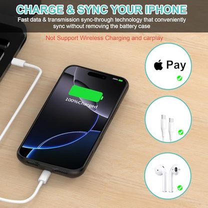 Battery Case for iPhone 14 Pro Max/14 Plus/13 Pro Max/12 Pro Max, 10000mAh Ultra-Slim Portable Charging Case, 6.7 Inch Extended Charger Case Cover - Black