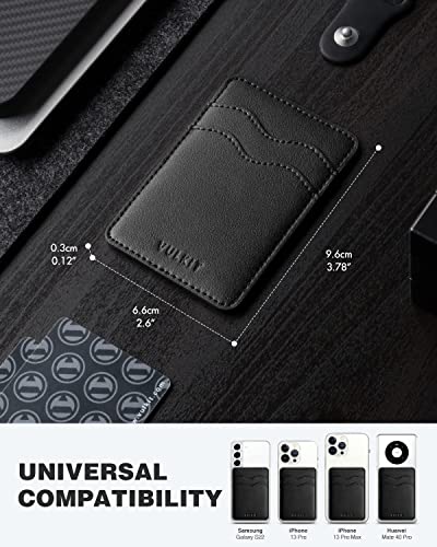 VULKIT Stick on Card Holder Compatible for iphone Leather Cell Phone Wallet Credit Card Case Strong Sticker for Women - color: Black
