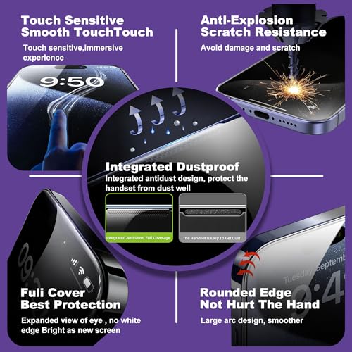 2-Pack Matte Privacy Screen Protector for iPhone 16 Pro Max,Anti-Glare & 25°Anti-Spy,Anti-Reflection,Anti-Fingerprint,Auto Dust Removal,Easy Installation - size: iPhone 16 Pro Max