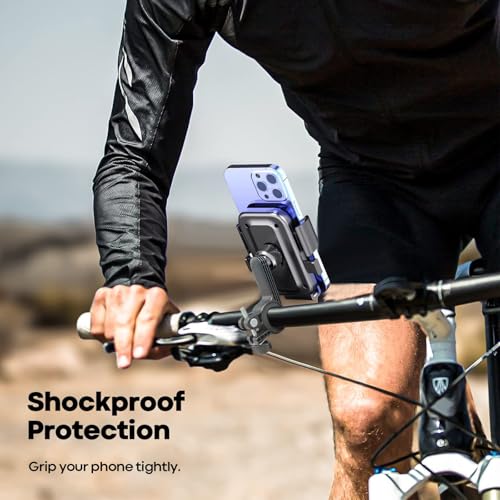 Anti-Shake Bike Phone Mount - One-Touch Lock Motorcycle & Ebike Phone Holder, Universal Bicycle Handlebar Cell Phone Clamp for Scooter, ATV, Fits All 4.7"-7.0" Large Smartphones