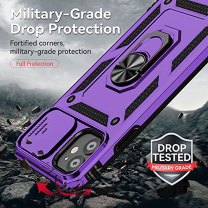 for iPhone 11 Case with Camera Lens Cover HD Screen Protector, Dual Layer [15 FT Military Grade Drop Protection] Magnetic Ring Holder Kickstand Protective Phone Case for iPhone 11 6.1 inch (Purple) - color: Purple with camera cover Military-Grade 2nd gen