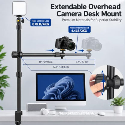 Camera Desk Mount Table Stand with Magic Arm and 1/4" Ball Head, Phone Desk Mount, Overhead Webcam Mount, Adjustable Light Stand Tabletop C Clamp for DSLR Ring Light Live Streaming Photo Video - color: OS03