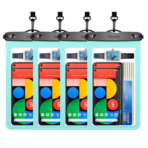 4 Pack 10.5“ Large Waterproof Phone Pouch - Underwater Clear Cell Holder - Universal Water Proof Dry Bag with Neck Lanyard for iPhone 16 Pro Max Samsung Galaxy with Heavy Case for Beach Swimming Pool - color: 4 Green