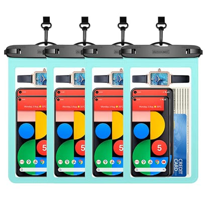 4 Pack 10.5“ Large Waterproof Phone Pouch - Underwater Clear Cell Holder - Universal Water Proof Dry Bag with Neck Lanyard for iPhone 16 Pro Max Samsung Galaxy with Heavy Case for Beach Swimming Pool - color: 4 Green