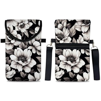 Neoprene Cell Phone Sleeve Pouch Case Bag with Crossbody Strap Neck Lanyard for Women 7.5 X 4.3 in Flower Black - color: Flower Black 1