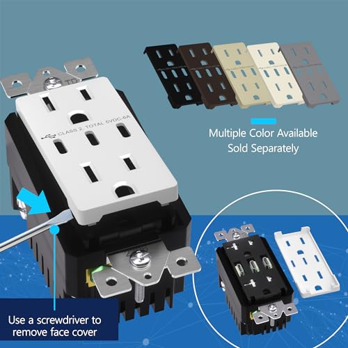 LIDER 6.0A 30W USB-C Wall Outlet, Interchangeable Face Cover, Matte White - color: White, size: USB 3C Ports