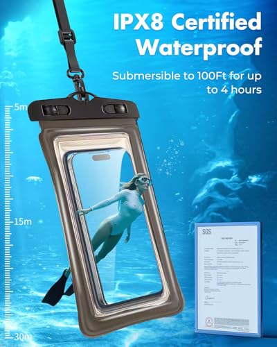 Floating Waterproof Phone Pouch 2 Pack, IPX8 Waterproof Phone Case Dry Bag Kayak/Beach/Cruise Travel Essentials, Water Proof Pouch for iPhone 17 16 15 Pro Max, Samsung S25 Ultra S24-7 Black