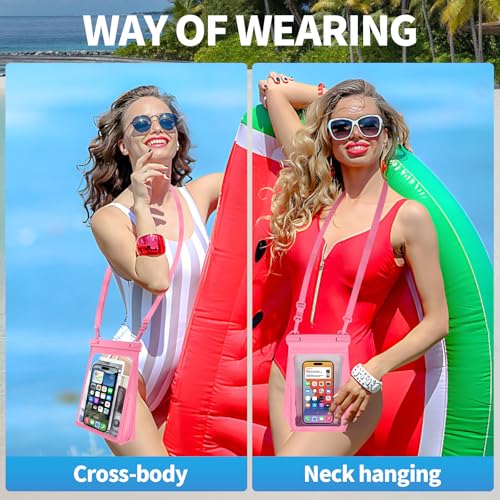 PEDVSTY Large Waterproof Phone Pouch with Sealing Strip, Floating Dry Bag | Adjustable Lanyard, Waterpark Kayak Pool Beach Essentials, Fit iPhone 17 16 Pro Max Galaxy S26 S25 Ultra All Phones, Hot Pink - color: Hot Pink, size: Large (Up to 8.5")