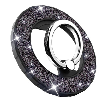 Magnetic Phone Ring Holder for MagSafe, Glitter Magnetic Grip - color: Black+Black