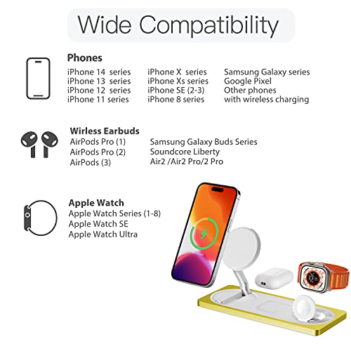 PETINO 3 in 1 Wireless Charging Station for Apple Devices with MagSafe - color: Yellow