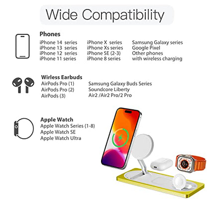 PETINO 3 in 1 Wireless Charging Station for Apple Devices with MagSafe - color: Yellow