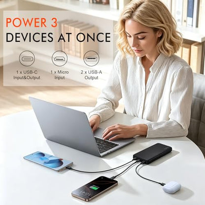 Miady 2-Pack Portable Charger 10000mAh Power Bank 22.5W Travel Battery Pack - color: Black+White