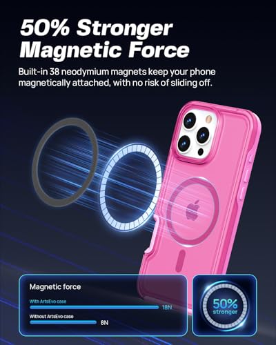 ArtsEvo Strong Magnetic for iPhone 16 Pro Max Case, Compatible with MagSafe, 360° Military-Grade Protection, Slim Translucent Matte Phone Case, Hot Pink - color: Hot Pink, size: iPhone 16 Pro Max