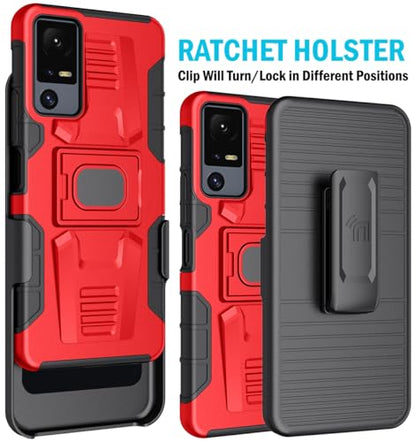 Nakedcellphone Rugged Combo for Jitterbug Smart 4 Phone Case - Red | Hybrid Cover + Belt Clip Holster, Rotating Holder, Ring Grip, with Kickstand, Mounting Plate, Fits Lively Smart4 or TCL 40XL - color: Red