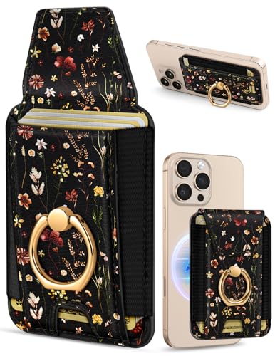 Shorogyt Compatible with Magsafe Wallet with Grip, Retro Flower - color: Retro Flower
