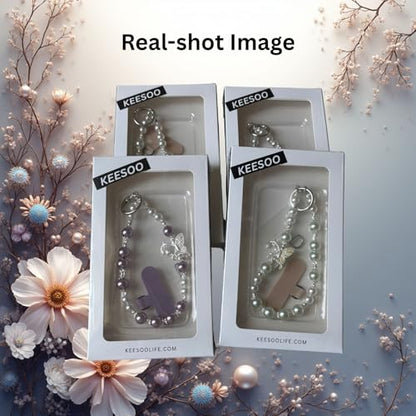 Korean-Style Pearl Butterfly Phone Charm - Luxe Hands-Free Elegance, Universally Compatible with iPhone & Android, Radiating Timeless Charm, Light Green - color: 03 Green Pearl Butterfly