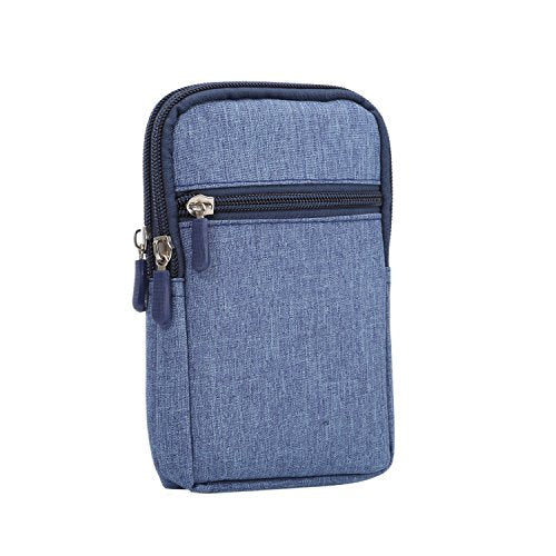 Men's Cell Phone Waist Bag Vertical, Cellphone Belt Loop Holster, Outdoor Sport Travel Nylon Small Mobile Phone Pouch Smartphone Waist Bag with Carabiner Hook Pen Holder Zipper Handbag Carrying Case - color: Blue