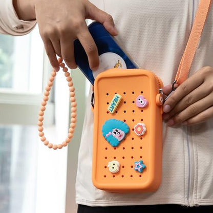 Candy Small Crossbody Bag with Charms, Beaded Phone Wrist Strap Bundle, Cellphone Purse and Hands-Free Wristlet Bracelet (Orange) - color: Orange