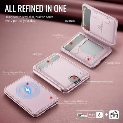 HXY for Magsafe Wallet Magnetic Card Holder RFID Blocking with Stand, 6 Card Holder for Phone Case, Slim Leather Magnetic Wallet for iPhone 17/16/15/14/13/12 Pro/Max/Plus (Pink) - color: Pink