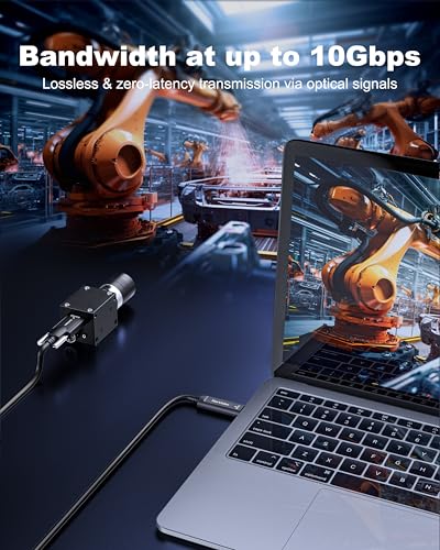 USB C Fiber Optic Cable with Side Screw Lock 33 FT, 10Gbps USB 3.2 Gen2 Active USB C Cable with German Chip,Ultra Slim & Long Distance for Industrial Camera,Machine Vision,Conference Camera - size: 33FT, style: With Screw - 1 Pack