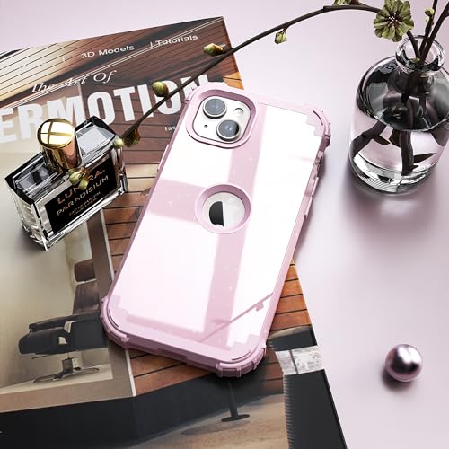IDweel for iPhone 15 Case with Screen Protector,Luxury 3 in 1 Shockproof Slim Fit Hybrid Heavy Duty Protection Glitter Hard PC Cover Soft Silicone Sturdy Bumper Full Body Case,Glitter Pink - color: Glitter Pink