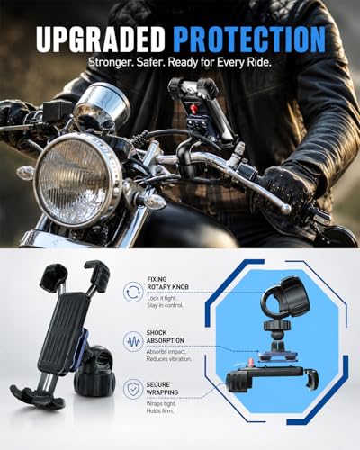 Hiboy Motorcycle Phone Mount Holder - Upgrade Vibration Dampener - 360° Rotatable Bicycle Phone Holder, Bike Scooter Handlebar Phone Clip for 5.1" - 6.8" Smartphones - style: Shock-absorbing