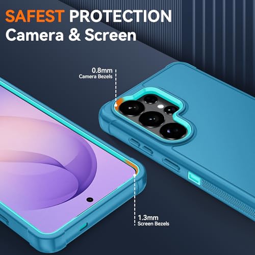 for Samsung Galaxy S26 Ultra Case with HD Screen Protector, 3-Layer Shockproof Military Grade Full Body Protection, Heavy Duty Hybrid Protective Phone Cover (Bluish Blue/Green) - color: Bluish Blue/Green