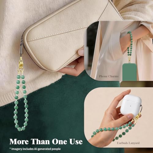 SURPHY Natural Stone Phone Charm, Beaded Phone Wrist Strap with Tether Tab - color: Aventurine Green