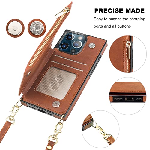Bocasal Crossbody Wallet Case with Strap for iPhone 13 Pro, Brown - color: Brown