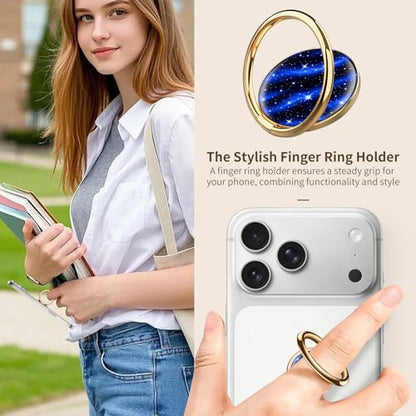 Cell Phone Ring Holder, Cute Phone Ring Grip Stand, 360°Rotation Funny Metal Kickstand Finger Grip Purple Glitter Dots - color: Purple Glitter Dots
