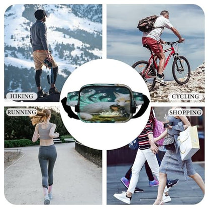Nine-tailed Fox Fanny Packs for Women Men Double Layer Fashion Waist Pack Adjustable Belt Bag with Pockets Small Crossbody Bags for Running Hiking Workout Travel Daily Use